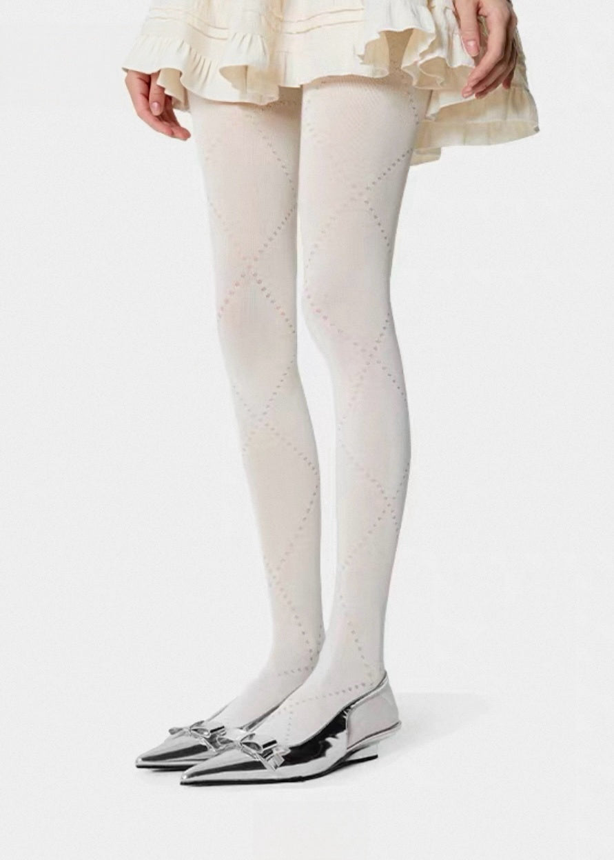 White Textured Cotton Tights