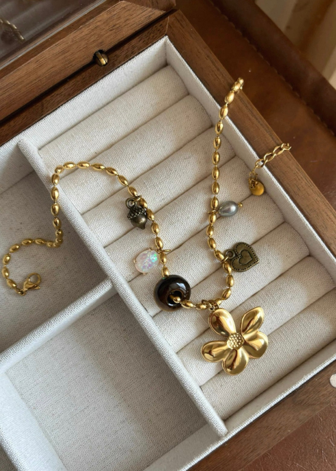 Fall Beaded Necklace with Flower & Seasonal Pendants