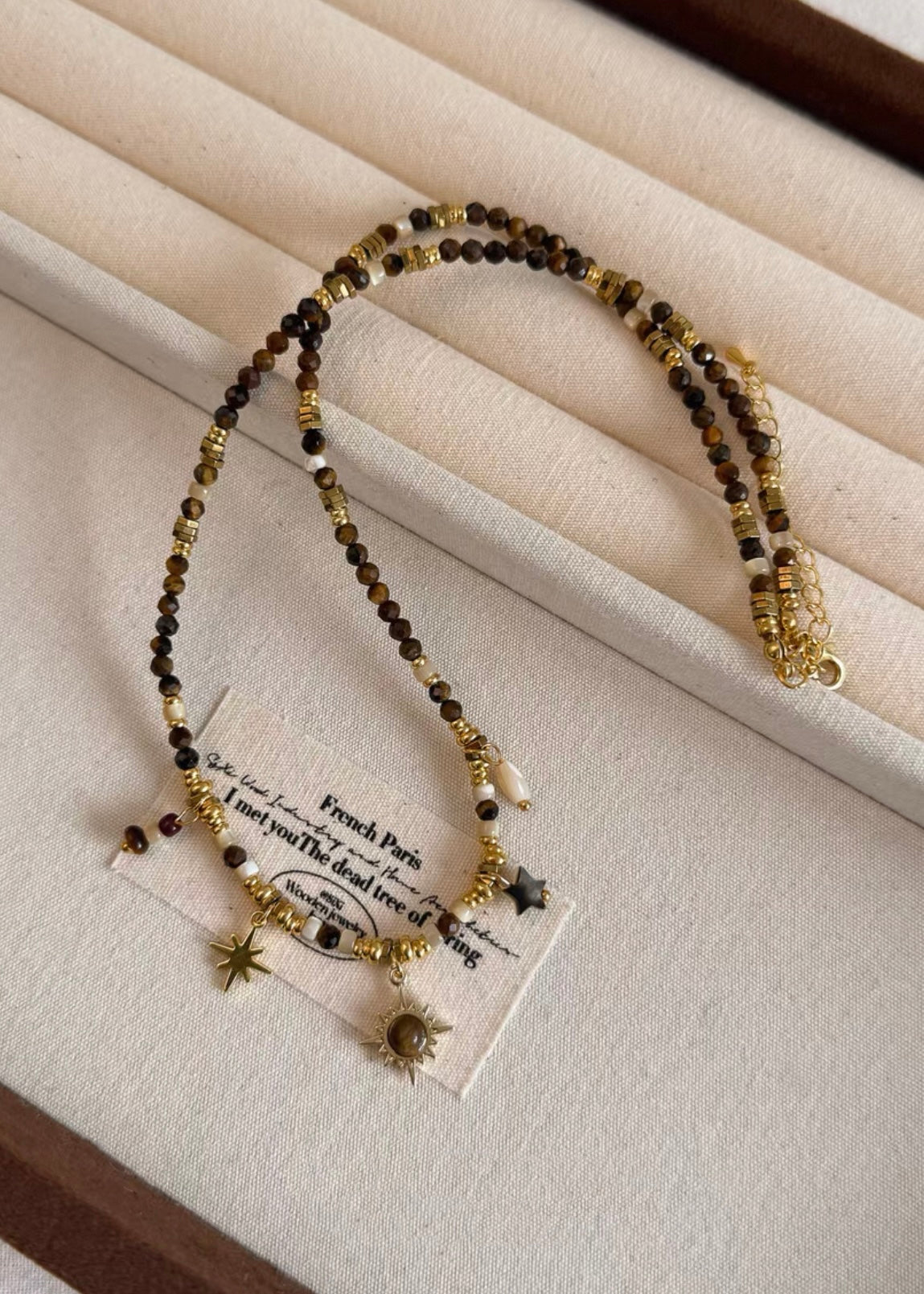 Celestial Beaded Necklace with Five Small Pendants