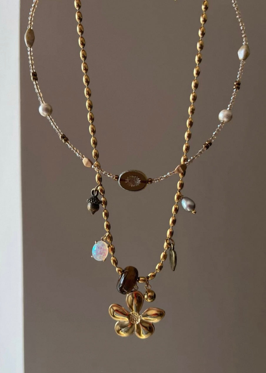 Fall Beaded Necklace with Flower & Seasonal Pendants