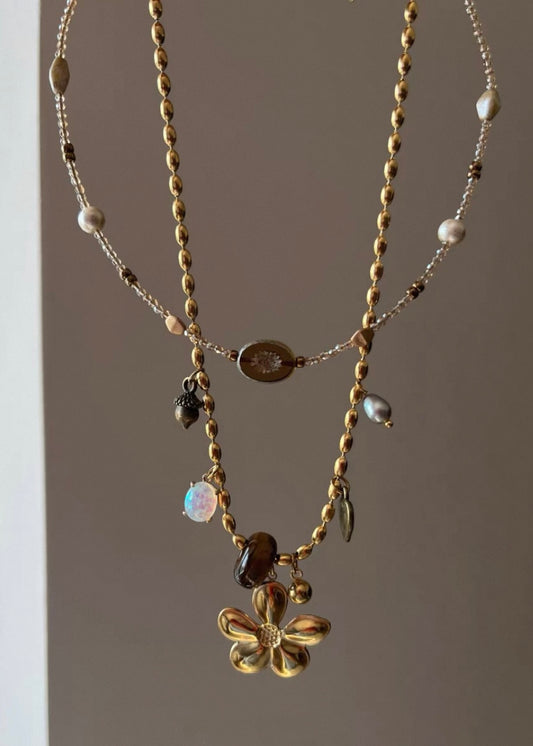 Fall Beaded Necklace with Flower & Seasonal Pendants