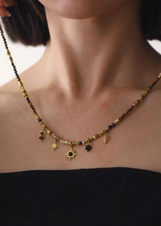 Celestial Beaded Necklace with Five Small Pendants