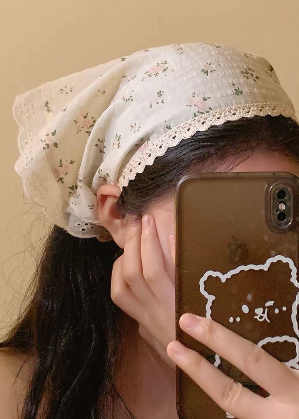 Lace Mineral Flower Headscarf with Ribbon Bow