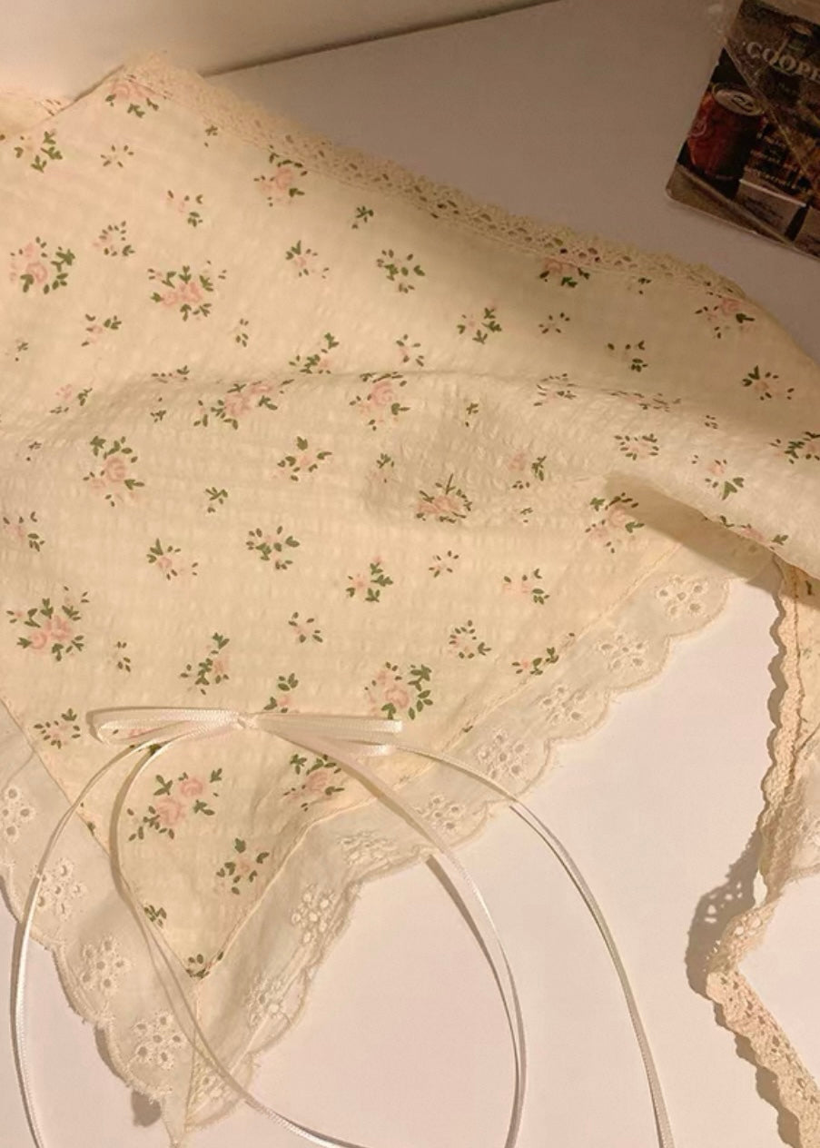 Lace Mineral Flower Headscarf with Ribbon Bow