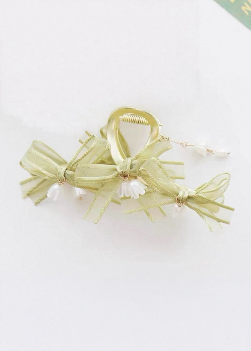 Faircore Hair Claw Clip with Ribbon and Pearl
