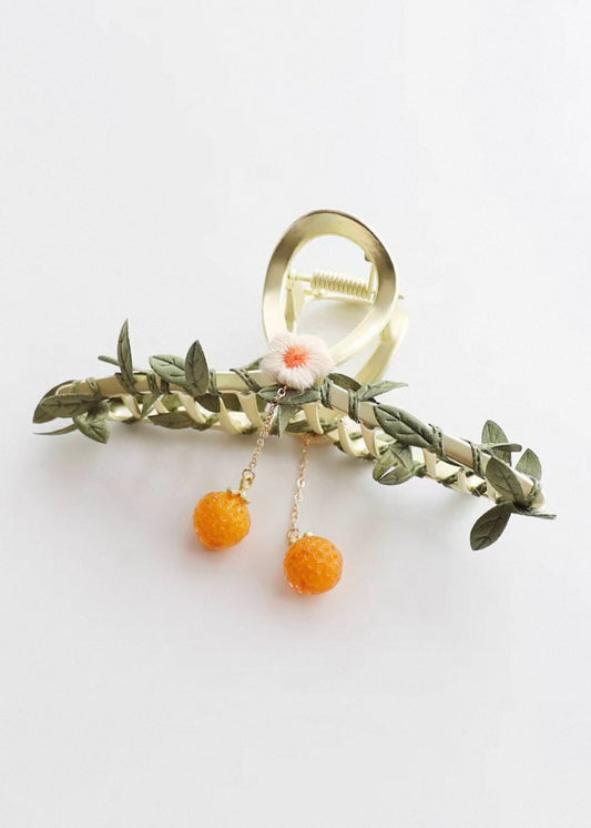 Faircore Hair Claw Clip with Ribbon and Orange