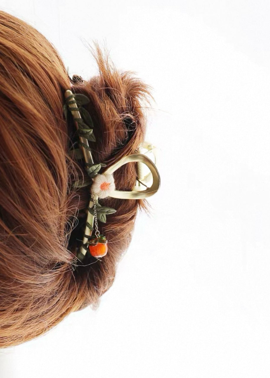 Faircore Hair Claw Clip with Ribbon and Orange