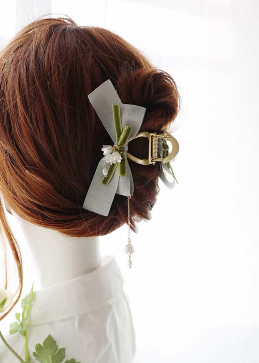 Faircore Hair Claw Clip with Ribbon and Pearl