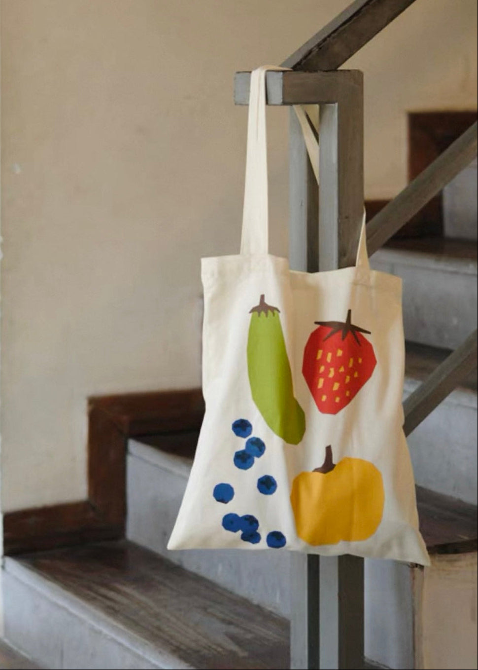 Canvas Fruit Print Tote Bag