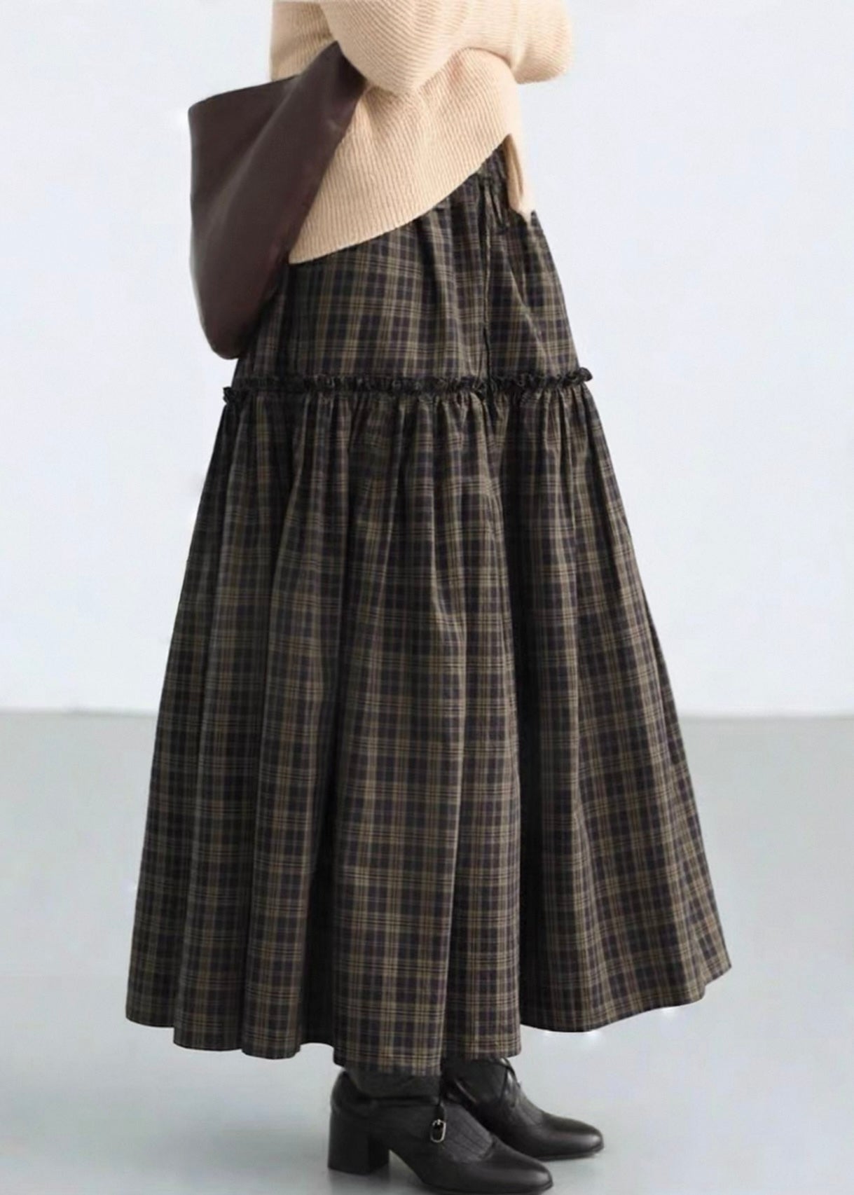Vintage Brown Plaid Maxi Skirt