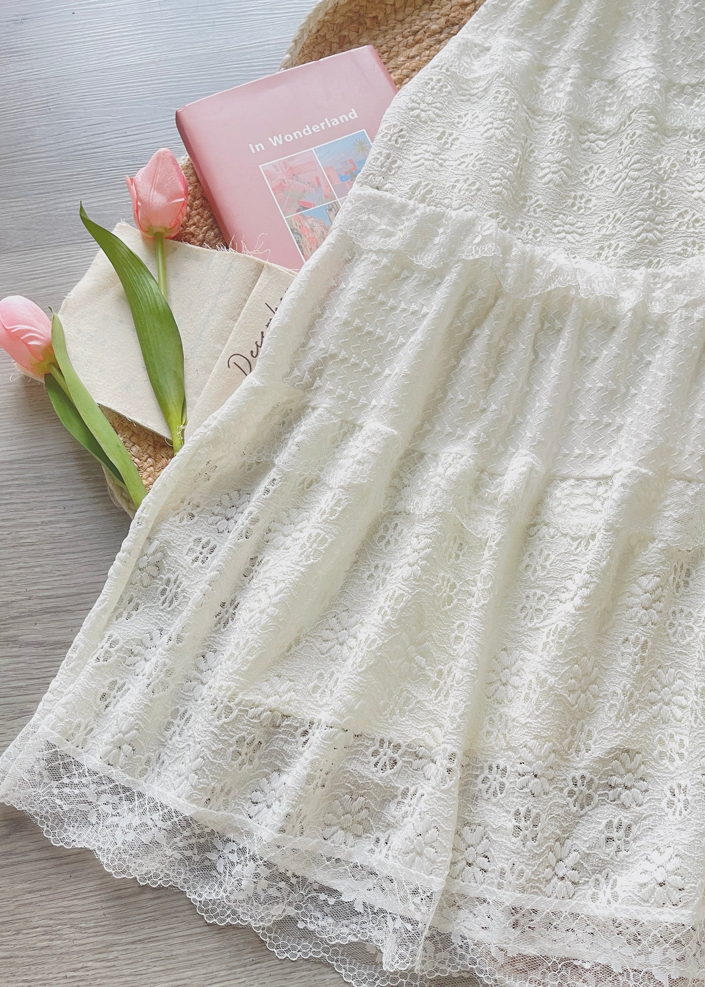 Fairycore Cream Lace Floral Maxi Skirt