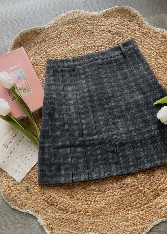 Woolen Plaid Mid-Length Skirt