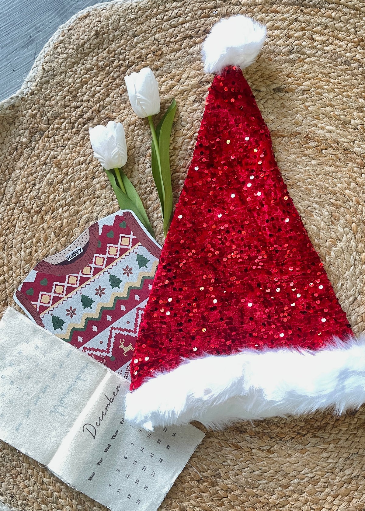 Pit a Pat Sequin Christmas Santa Hat – Classic Red Holiday Hat for Adults
