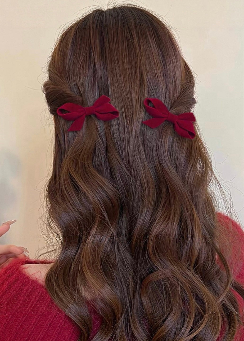 Dark Red Velvet Bow Hair Clips – Elegant Holiday Hair Accessories