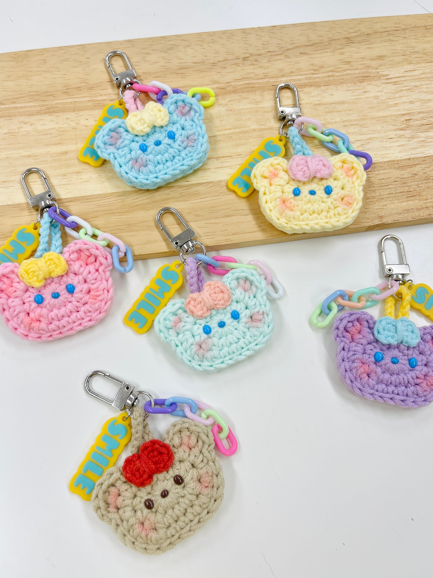 Handmade Smile Pastel Bear Keychain