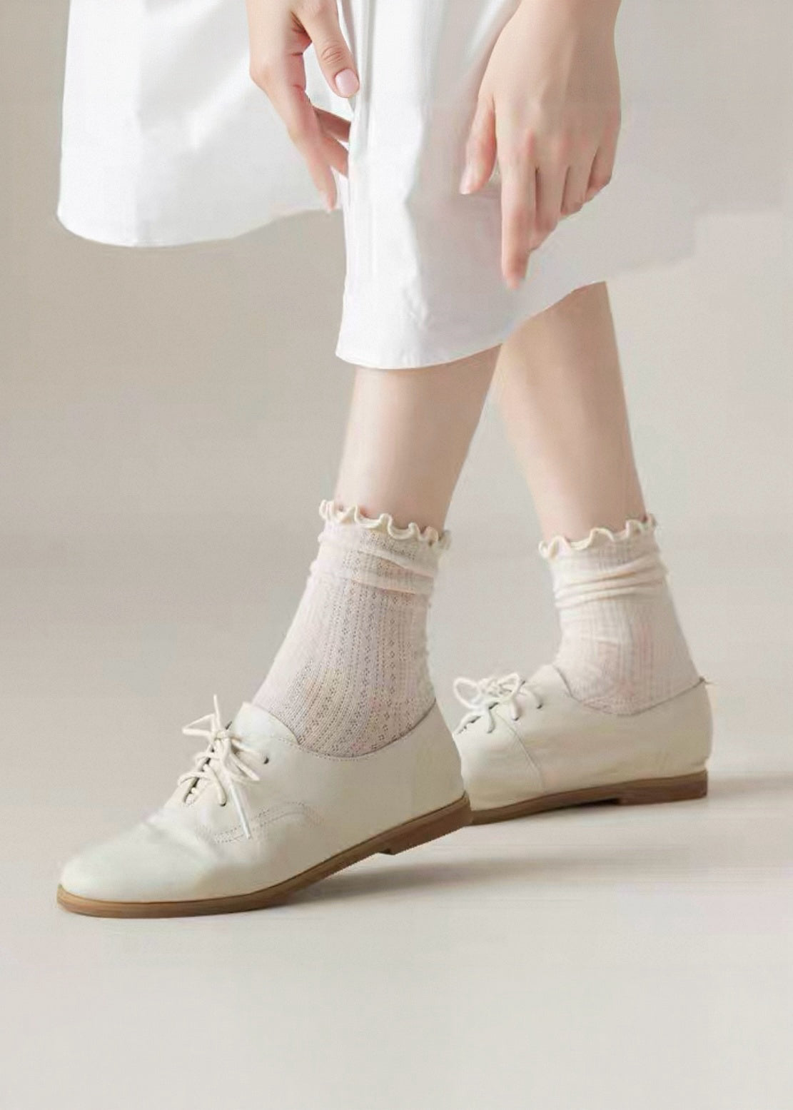 Pit a Pat Cottage Ruffle Rib Half Calf Socks