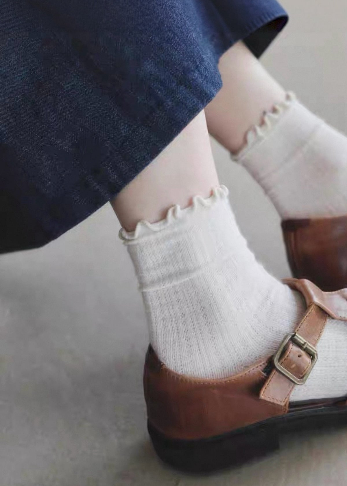 Pit a Pat Cottage Ruffle Rib Half Calf Socks