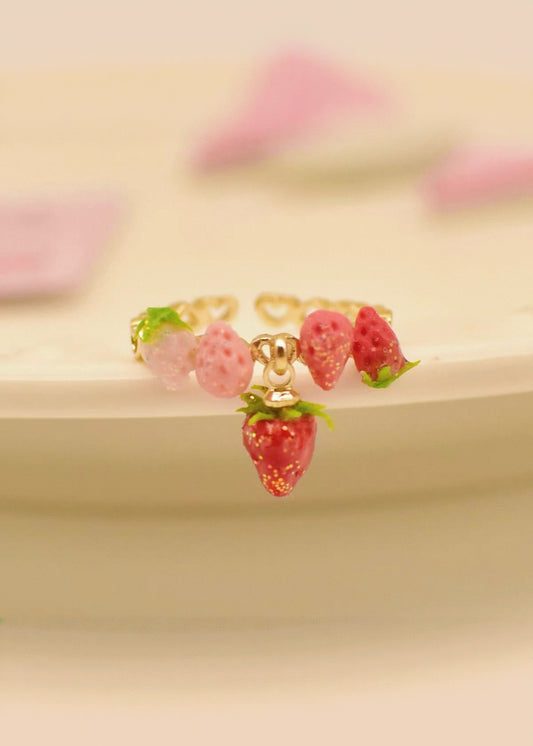 Strawberry Girl 3D Resin Ring – Cute Gold-Plated Strawberry Jewelry