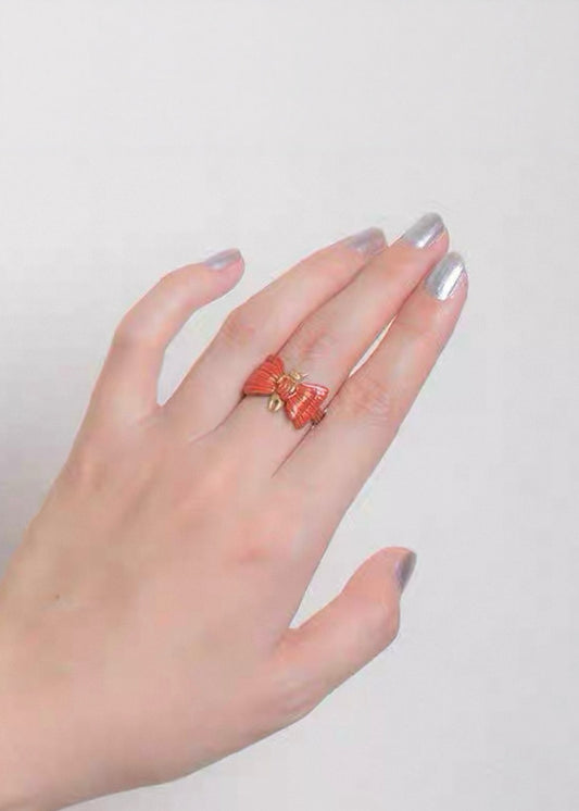 Bow Fairy 3D Resin Ring – Handmade Enamel Gold-Plated Adjustable Ring