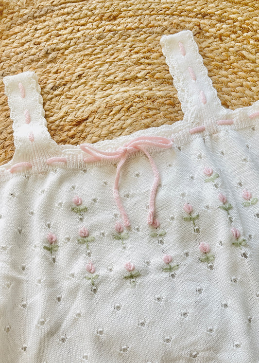 Women’s White Knit Cami with Floral Crochet