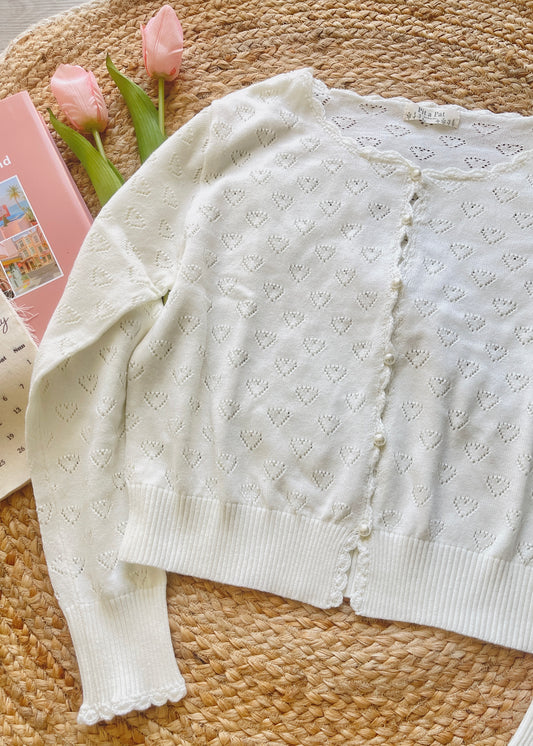 Cream Scalloped Heart Crochet Cardigan