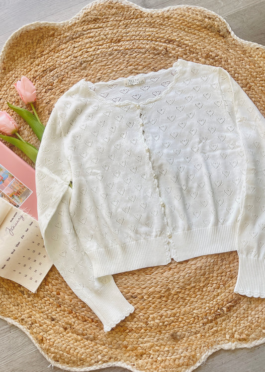 Cream Scalloped Heart Crochet Cardigan