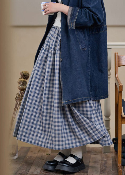 Navy Plaid Maxi Skirt