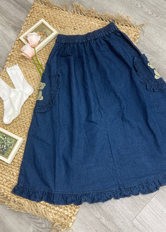 Sweet Bear Denim Maxi Skirt