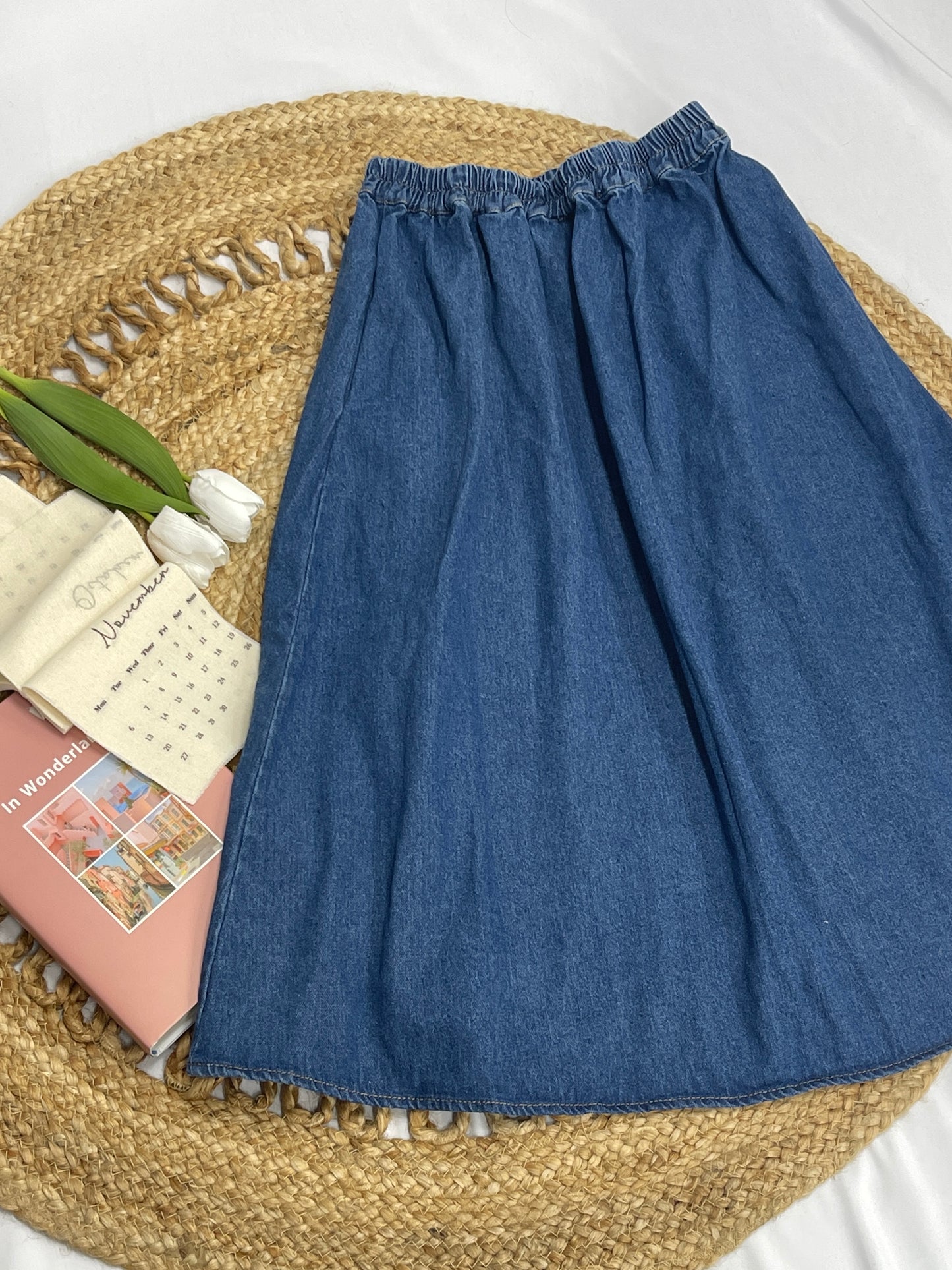 Embroidered Floral Denim Maxi Skirt