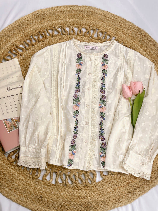 Floral Embroidered Button-Down Shirt