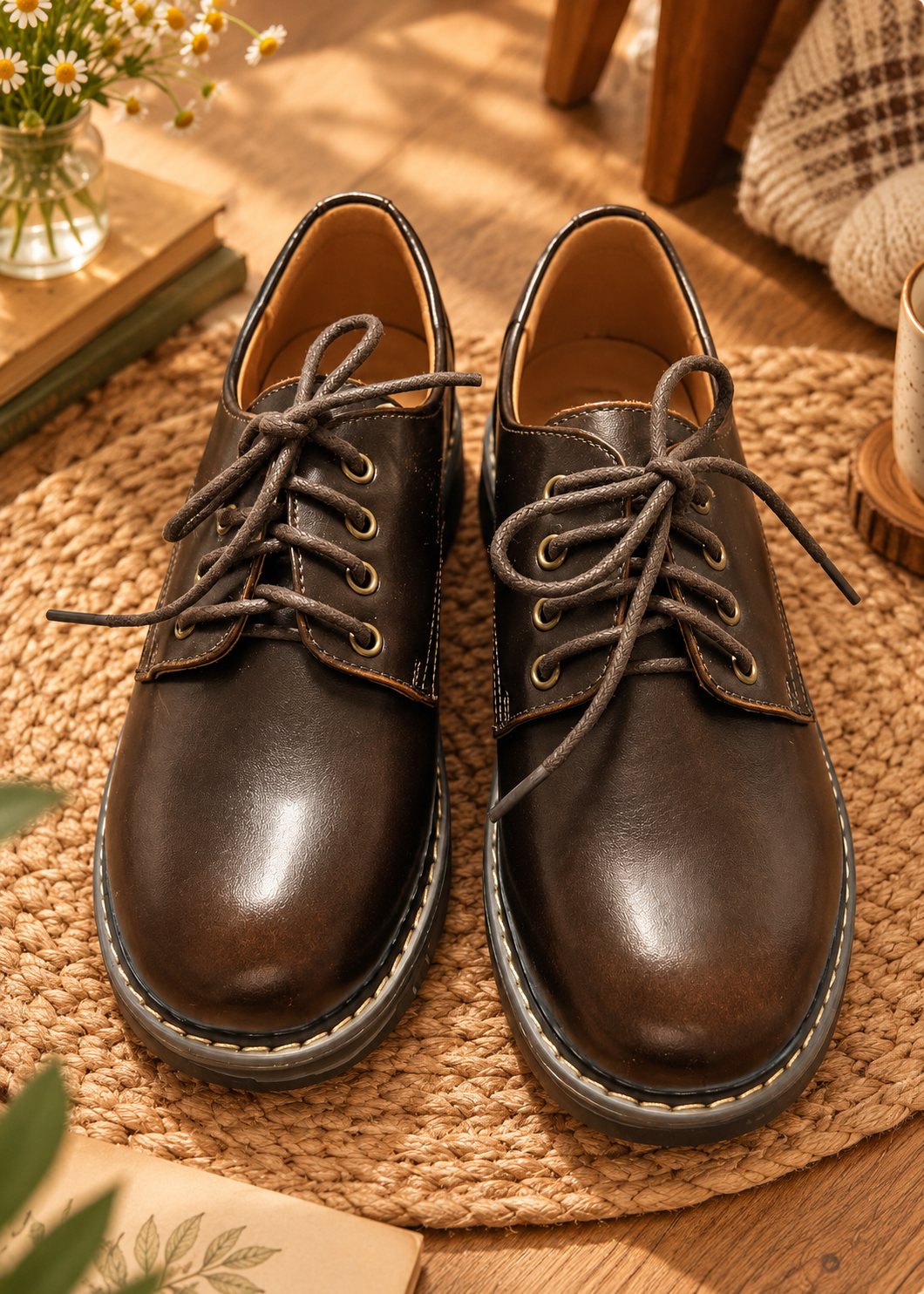 Pit a Pat Vintage Distressed Lace-Up Derby Oxford Shoes