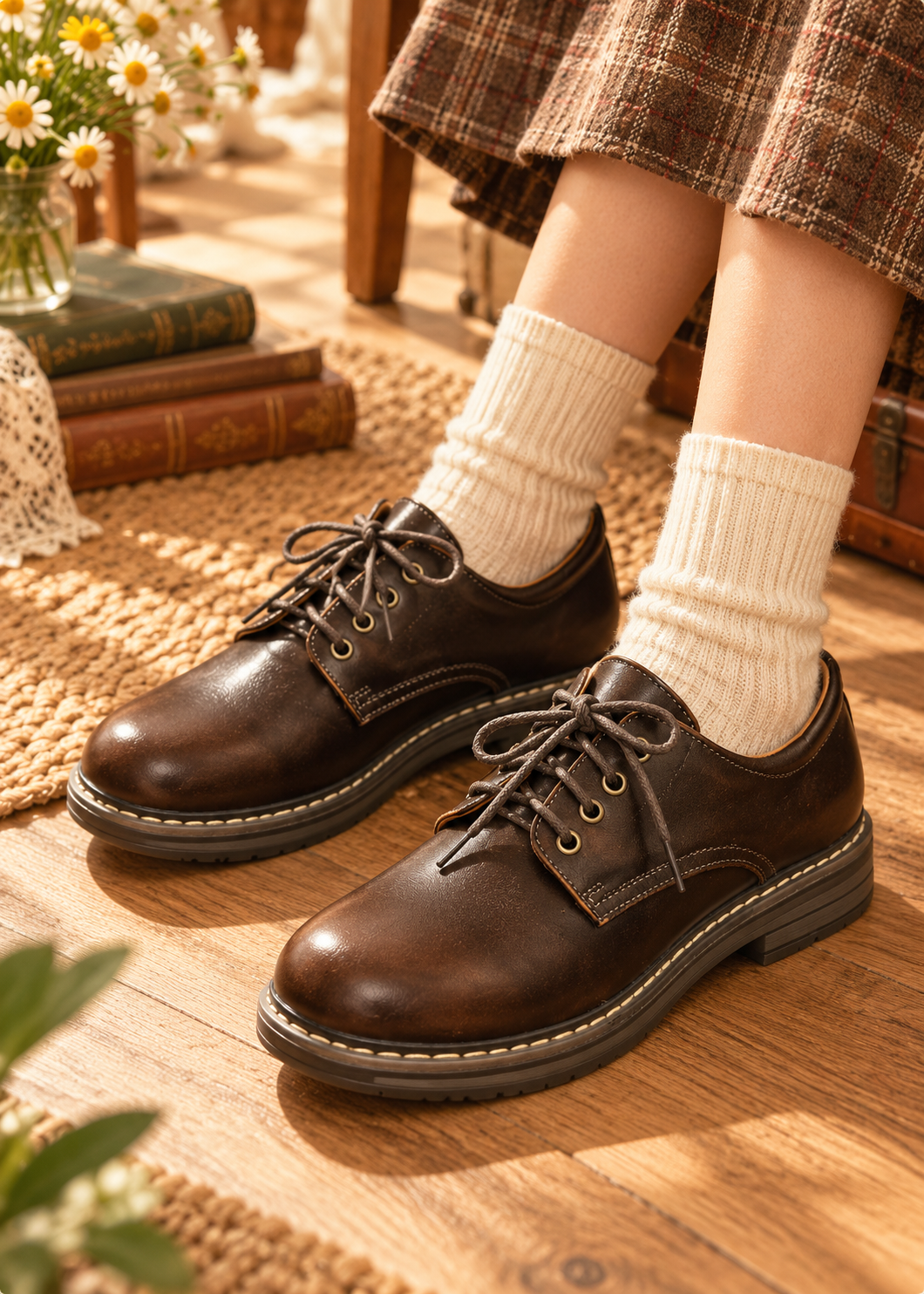 Pit a Pat Vintage Distressed Lace-Up Derby Oxford Shoes