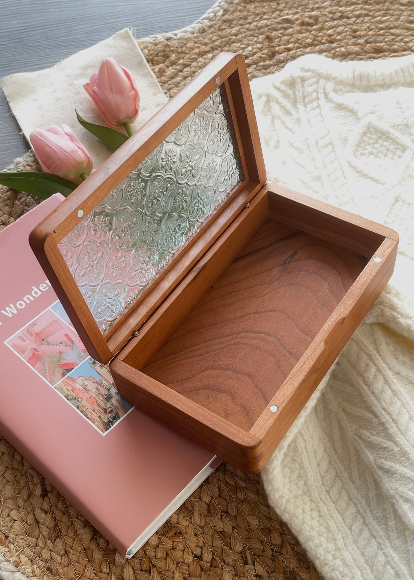 Wooden box with embossed design 