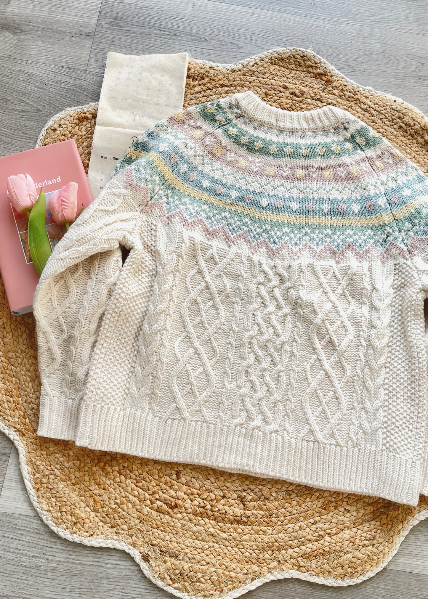 Macaron Cable Knit Oversized Sweater – Soft Winter Pullover | Cozy Jacquard Knit Top