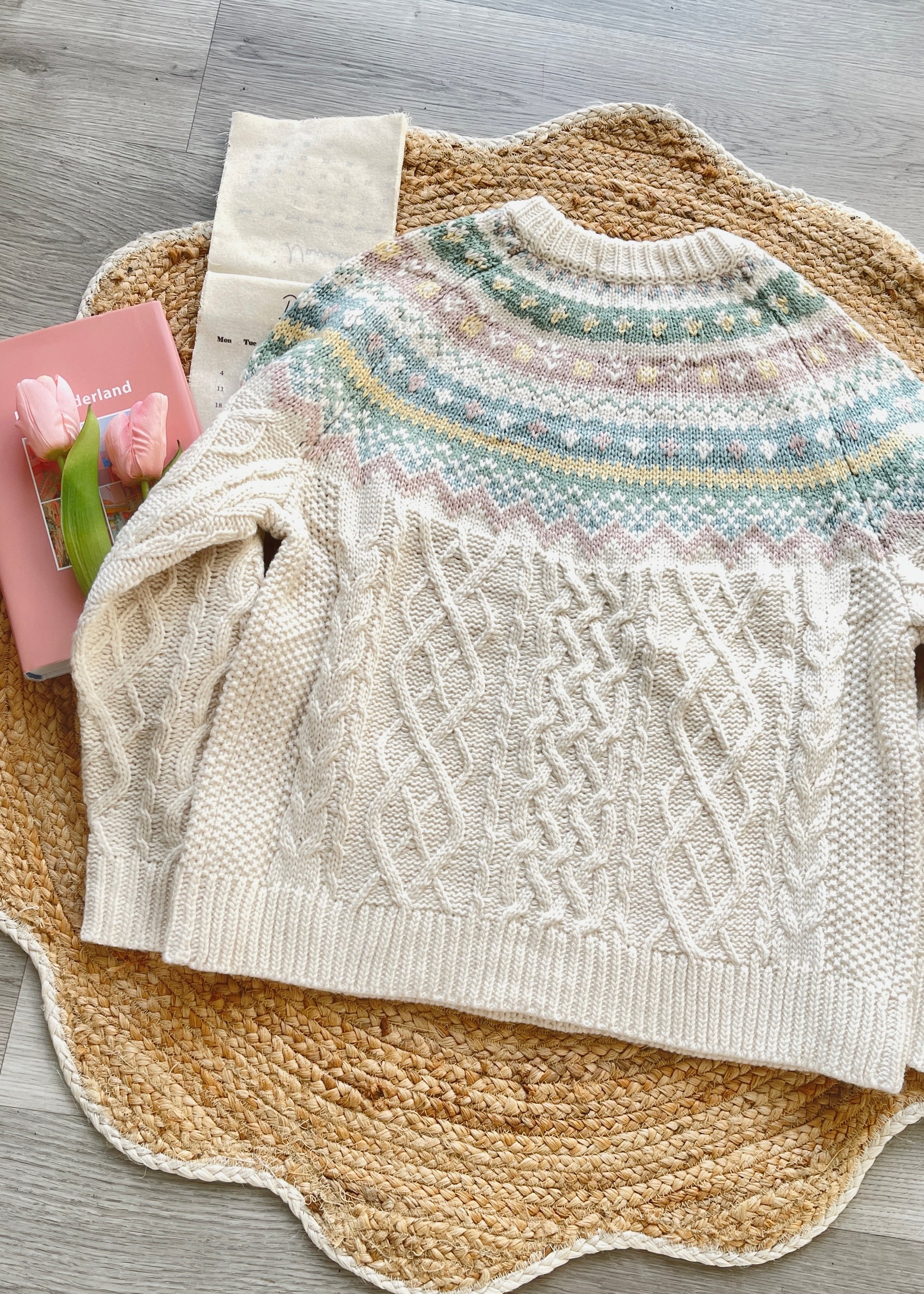 Macaron Cable Knit Oversized Sweater – Soft Winter Pullover | Cozy Jacquard Knit Top