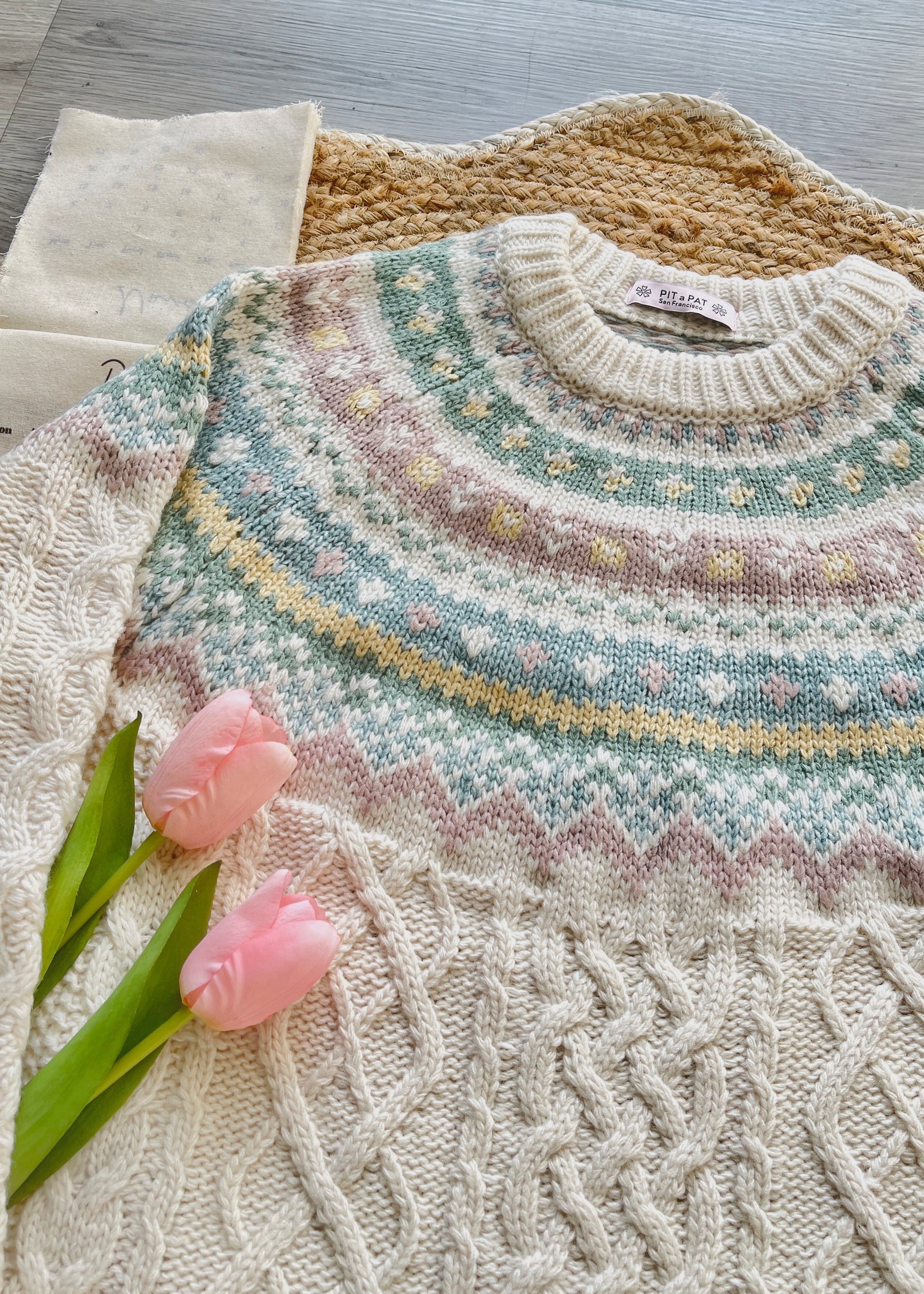 Macaron Cable Knit Oversized Sweater – Soft Winter Pullover | Cozy Jacquard Knit Top