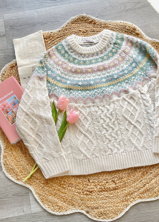 Macaron Cable Knit Oversized Sweater – Soft Winter Pullover | Cozy Jacquard Knit Top