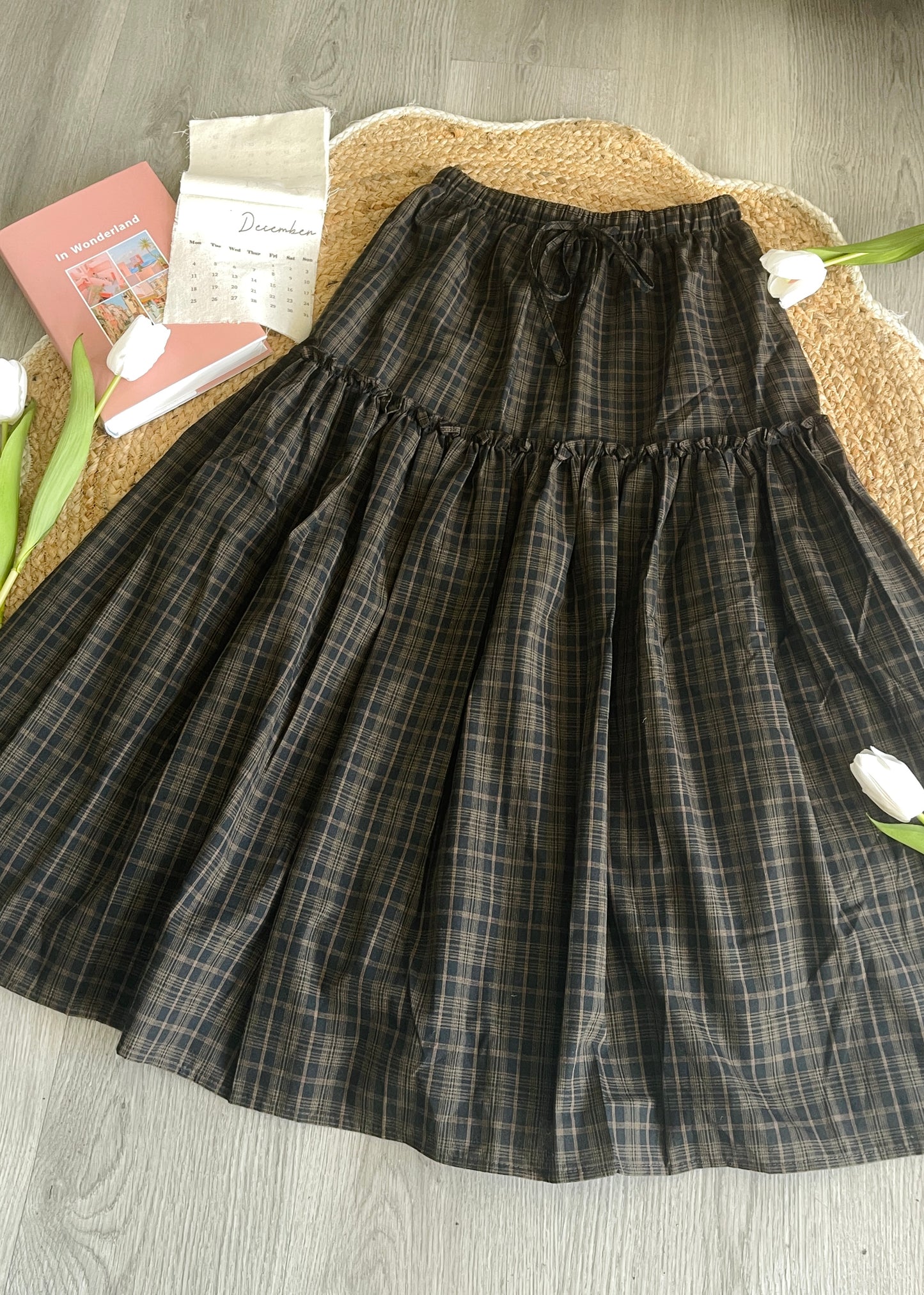 Vintage Brown Plaid Maxi Skirt