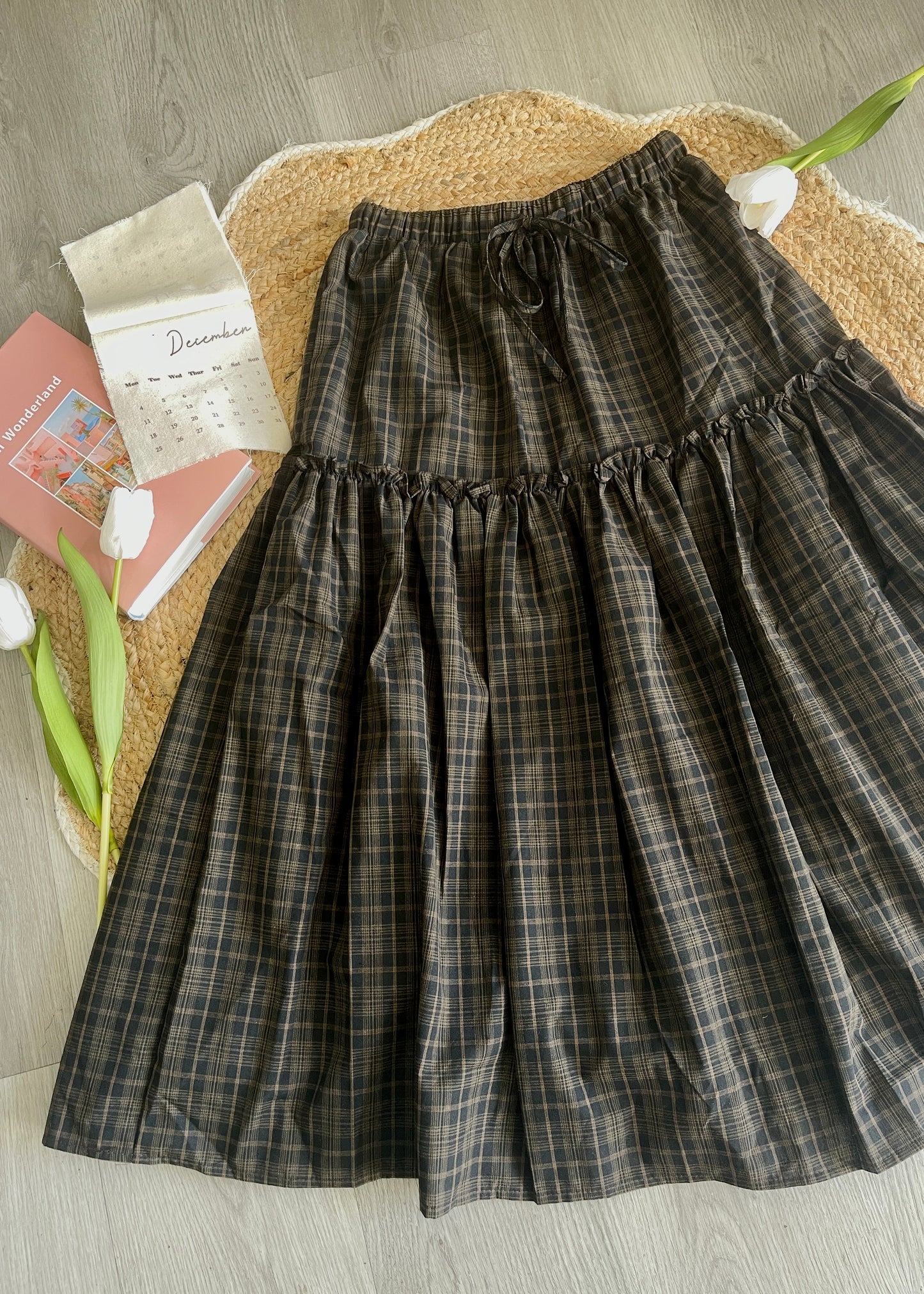 Vintage Brown Plaid Maxi Skirt