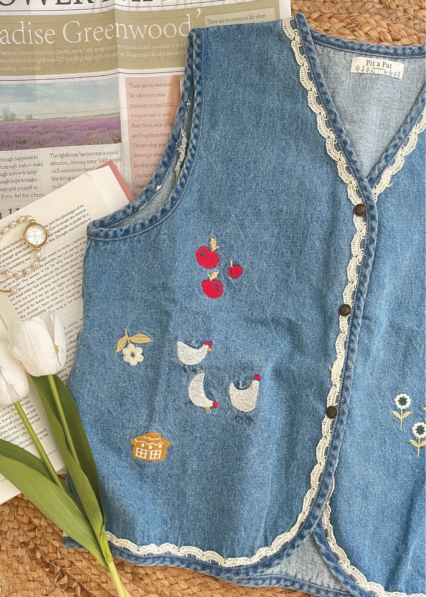 Pit a Pat Women’s Cottage Embroidered Denim Vest