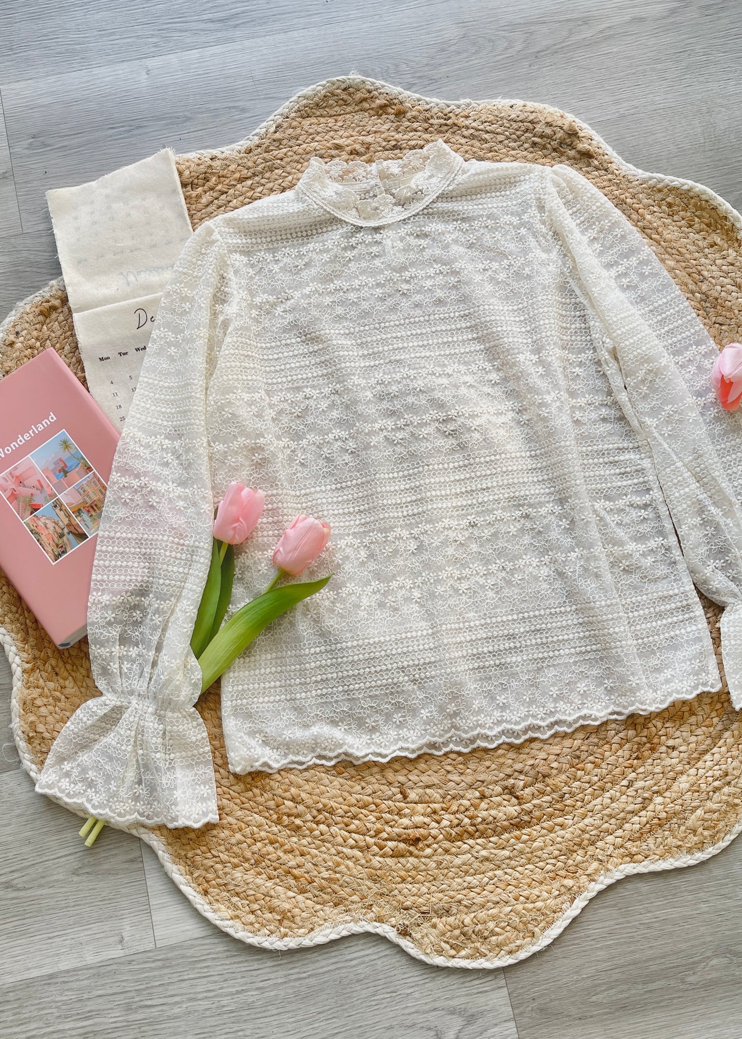 White lace top with flounce sleeves