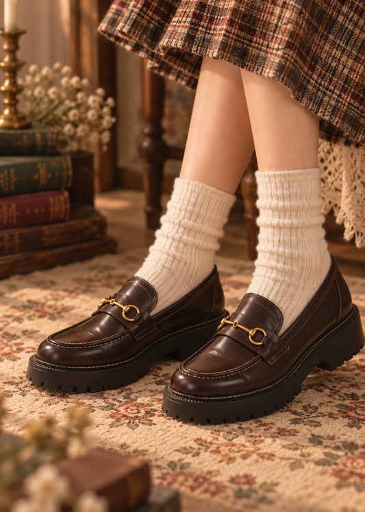 Pit a Pat Vintage Gold Horsebit Chunky Leather Loafers