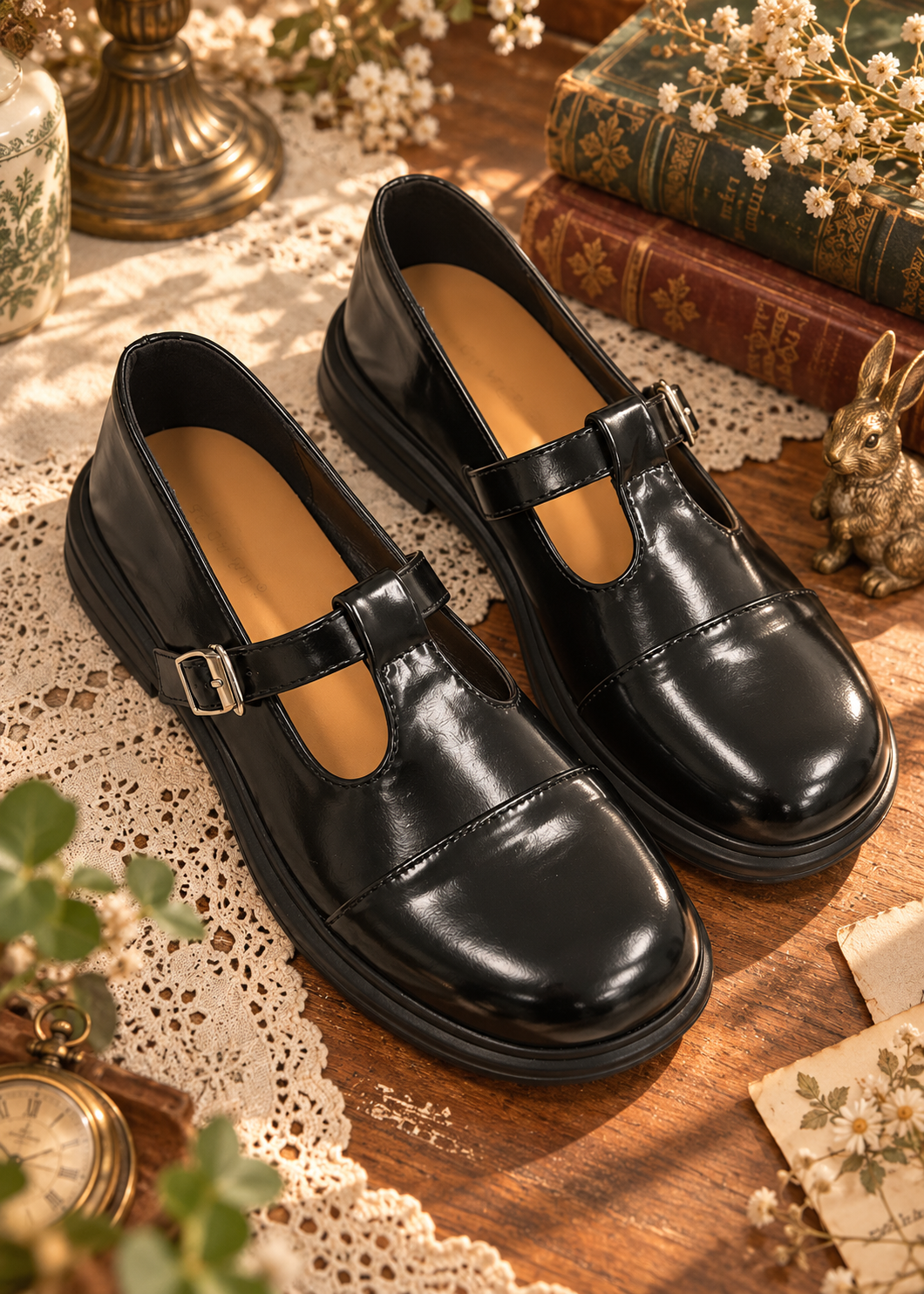 Pit a Pat Vintage T-Strap Mary Jane Shoes | Classic Square Toe Flats
