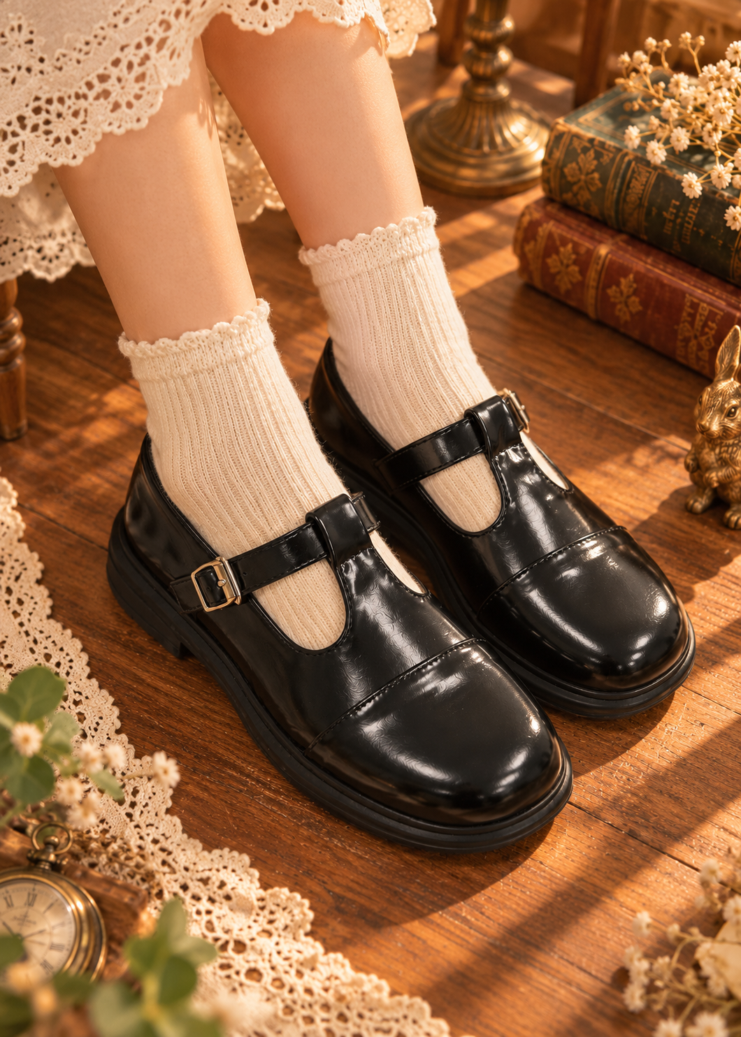 Pit a Pat Vintage T-Strap Mary Jane Shoes | Classic Square Toe Flats