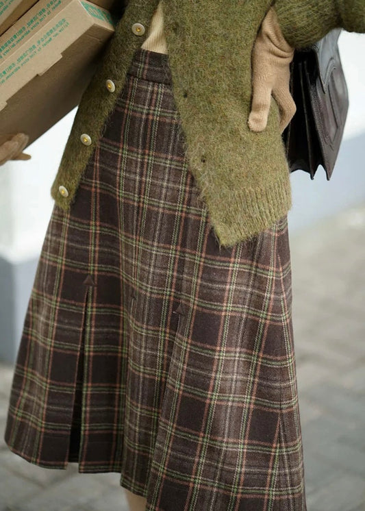 Vintage Plaid Maxi Pleated Skirt