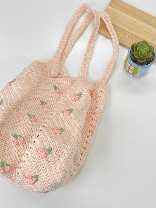 Cherry Crochet Woven Shoulder Bag