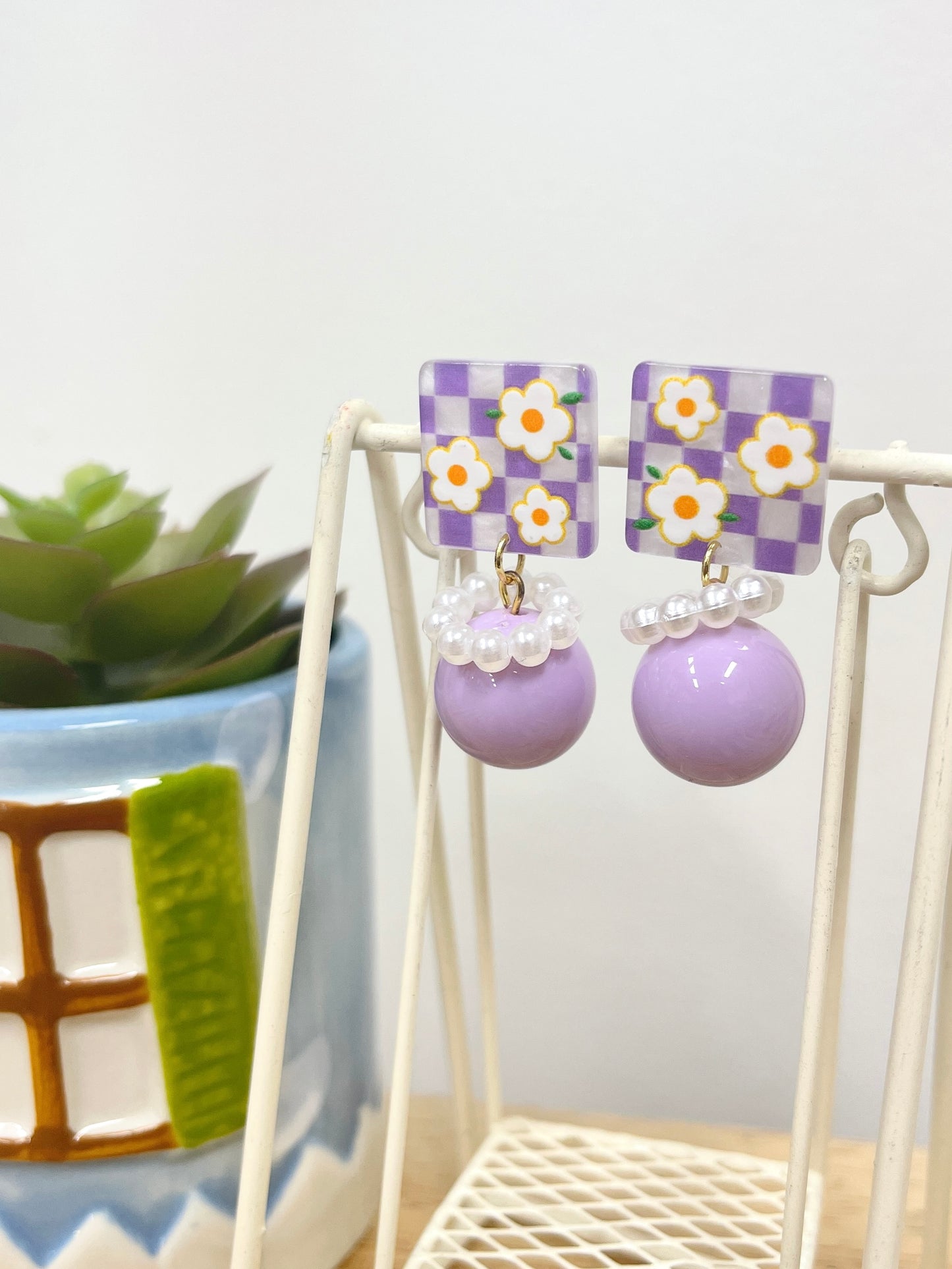 Purple Floral Dangle Earrings