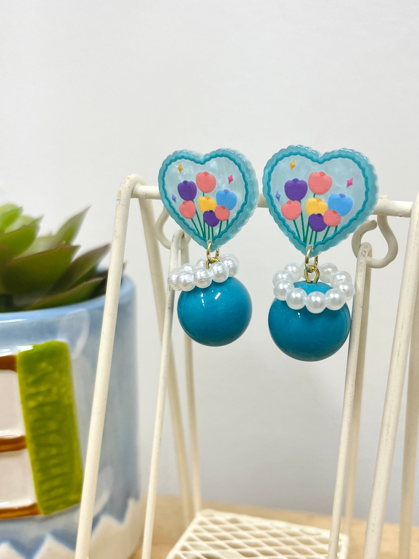 Blue Floral Dangle Earrings