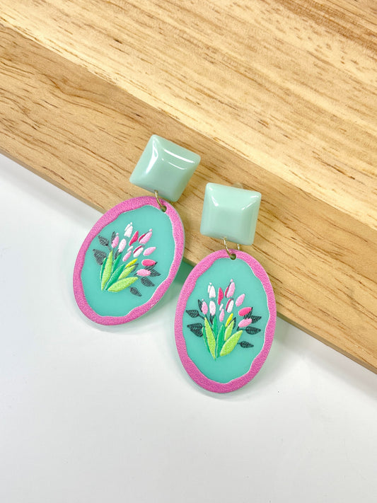 Retro Floral Mirror Dangle Earrings