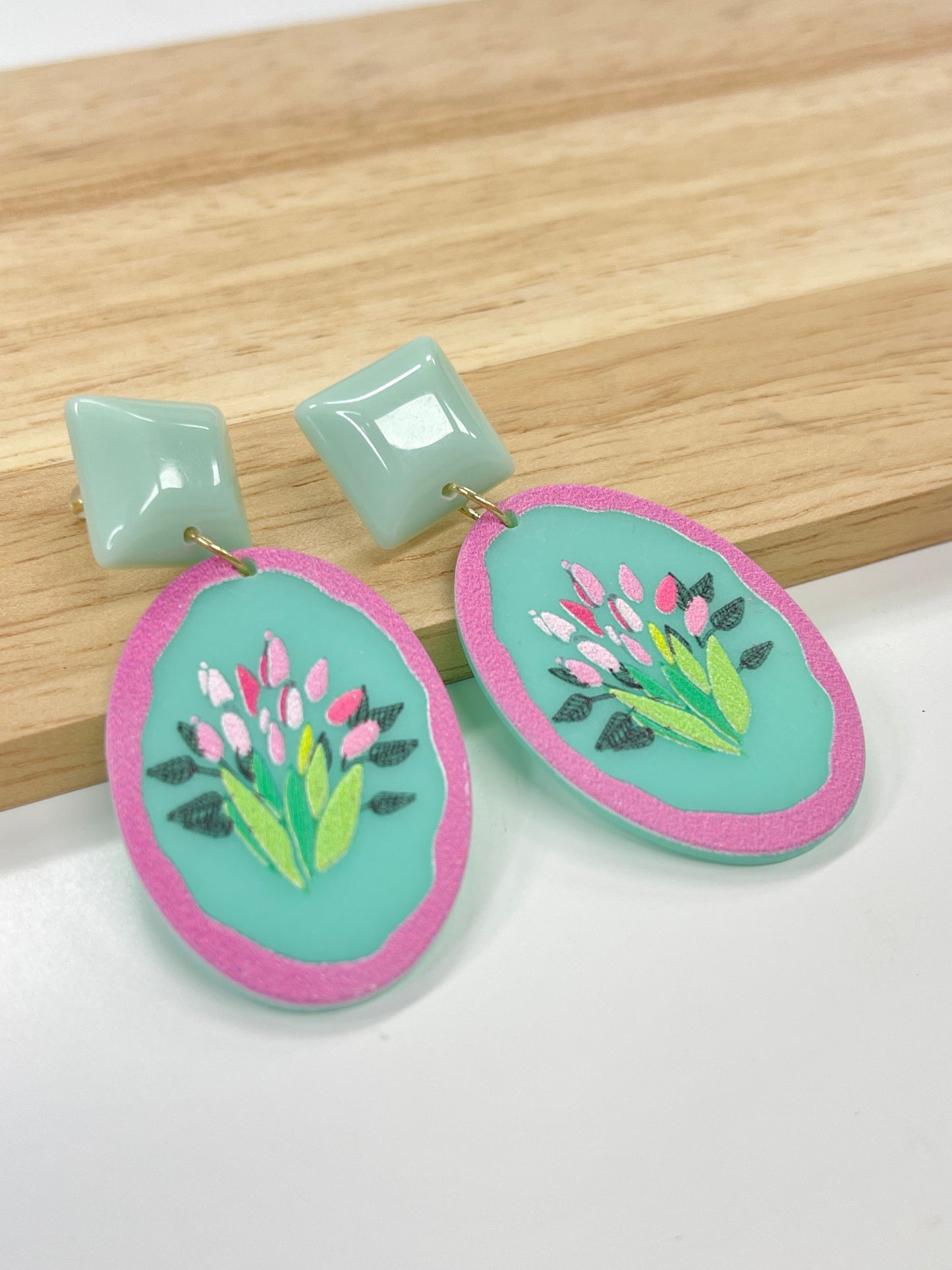 Retro Floral Mirror Dangle Earrings